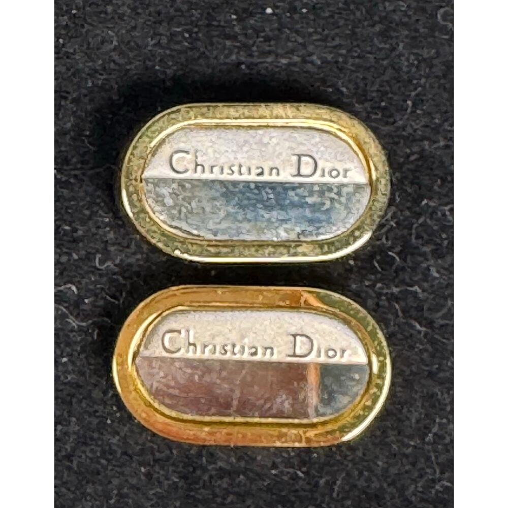 Christian Dior Vintage Gold Tone Oval Logo Cufflinks France - Picture 2 of 4